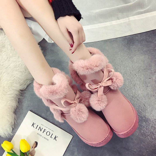 Winter New Snow Boots Women's Mid-calf Flip Ball - Mubimart