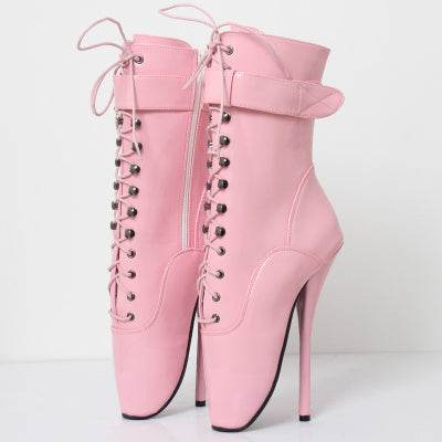 18cm Ballet Stiletto Heels Lace-up Ankle Boots Large Size - Mubimart