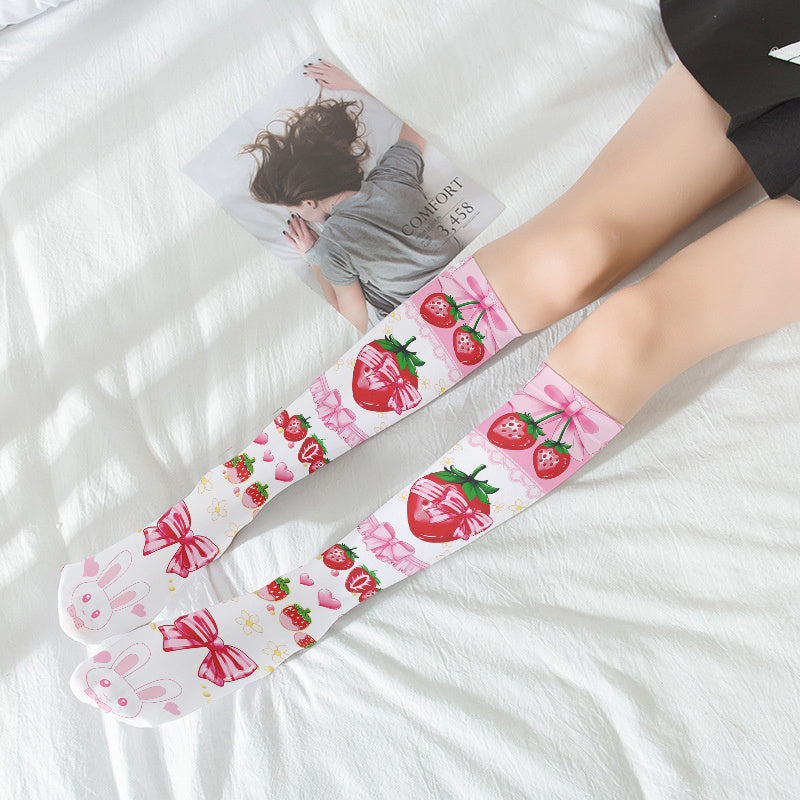 Women's Fashion Simple Print Knee-high Socks - Mubimart -  