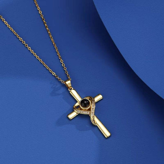 Languages I Love You Projection Necklace Pendant Love Cross Pendant Necklace Memorial Jewelry For Women - Mubimart