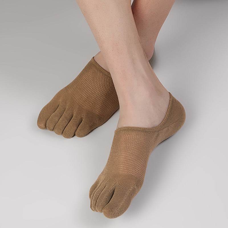 Invisible Five Toe Socks Summer Thin Low Cut Short Cotton Mesh Breathable Sweat Absorbing - Mubimart