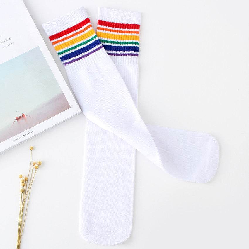 Striped Cotton Socks Over The Knee Football Socks - Mubimart