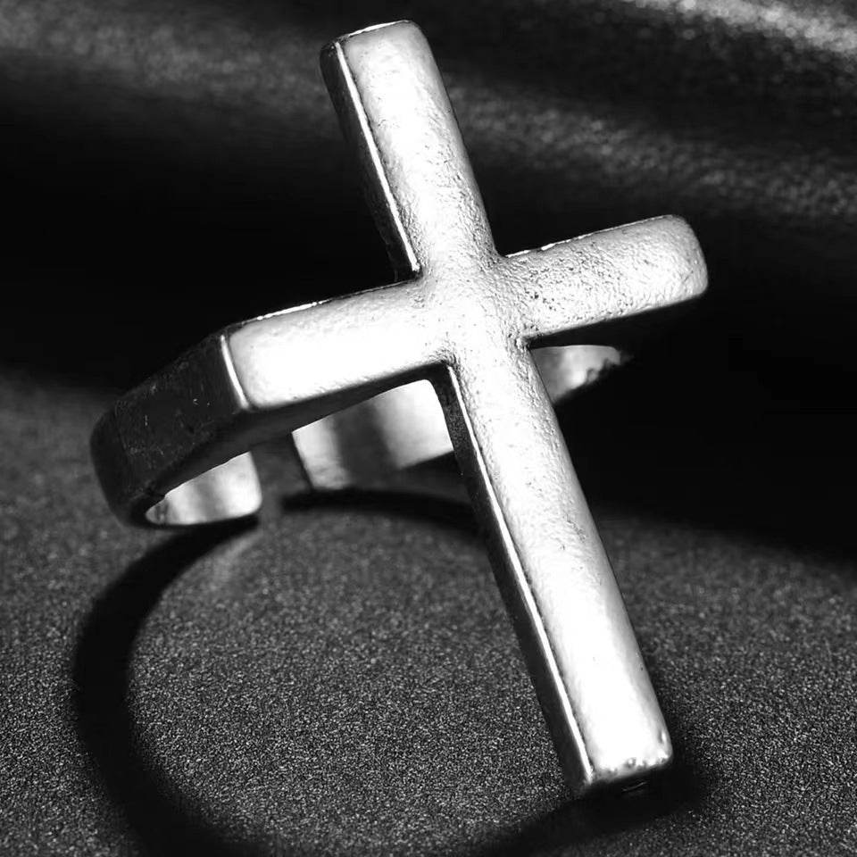 Black Cross Ring Men Punk Ring - Mubimart