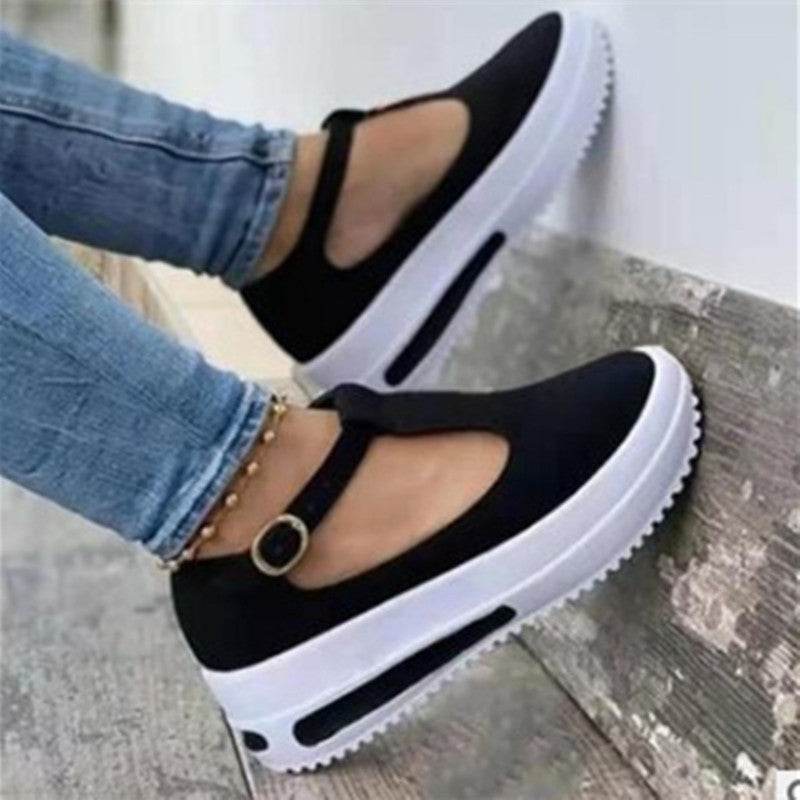Summer Thick-soled Round Toe Women's Shoes One Word Red Loafers Women - Mubimart
