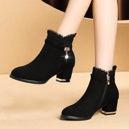 Season Tide Sandal Boots Mid-heel Short Tube All-match - Mubimart