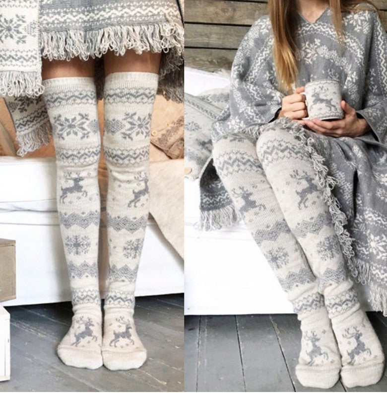 Christmas moose over knee socks - Mubimart - Knee high socks 