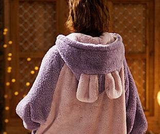 Flannel Net Red Plus Velvet Loose Nightgown With Hood - Mubimart