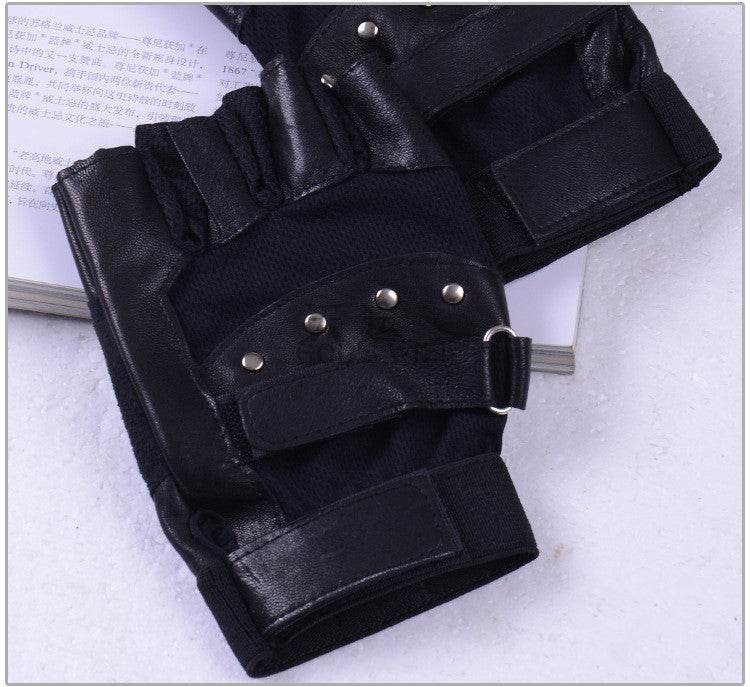 Men's leather warm half finger gloves - Mubimart