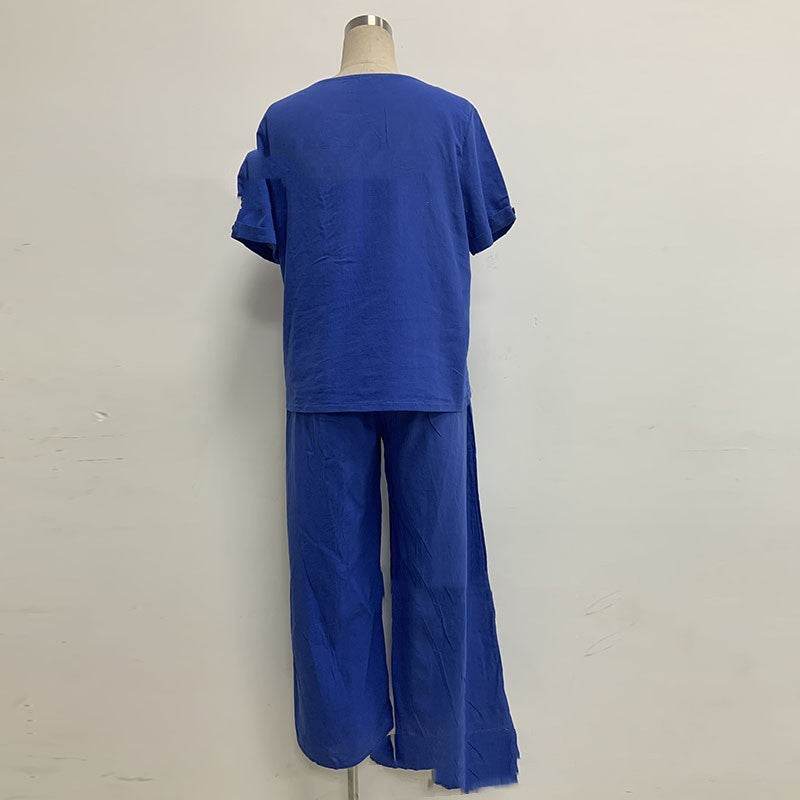 Women's Short Sleeved Top And Capris - Mubimart