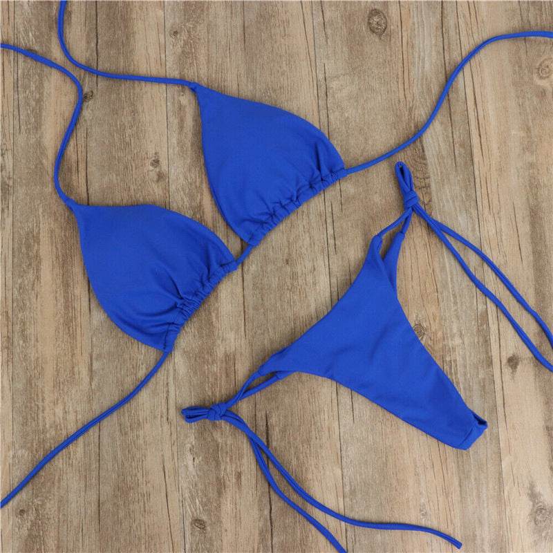 Halter Neck Tie Bikini Ladies Split Tie Swimsuit - Mubimart