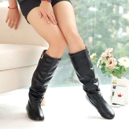 Mid-calf Belt Buckle Knight Boots Ladies - Mubimart