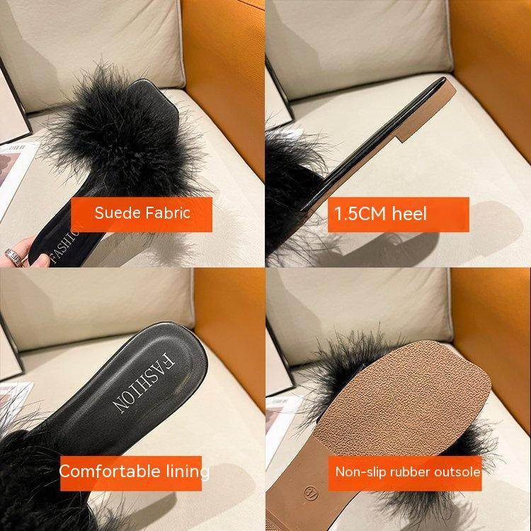 Women's Summer Flat Fashion Fur Slipper - Mubimart