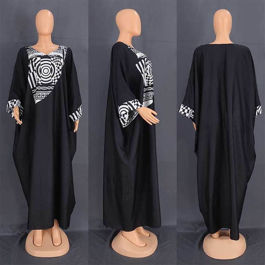 Women's Middle East Plus Size Robe Printed Loose Maxi Dress - Mubimart