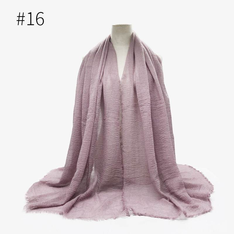 Bubble plain Scarf / cotton scarf fringes women soft solid hijab popular muffler shawls big Pashmina wrap hijab - Mubimart