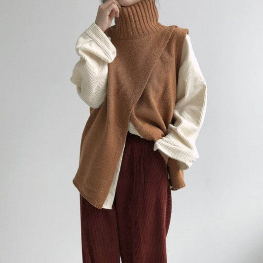 Turtleneck knitted vest vest sweater - Mubimart