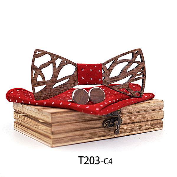 Handmade men's plaid bow tie plain wooden personality bow tie - Mubimart