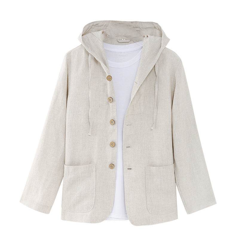 Linen Shirt Casual Linen Hooded Loose Breathable Jacket - Mubimart