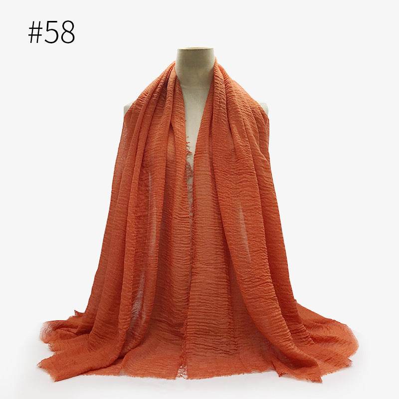 Bubble plain Scarf / cotton scarf fringes women soft solid hijab popular muffler shawls big Pashmina wrap hijab - Mubimart