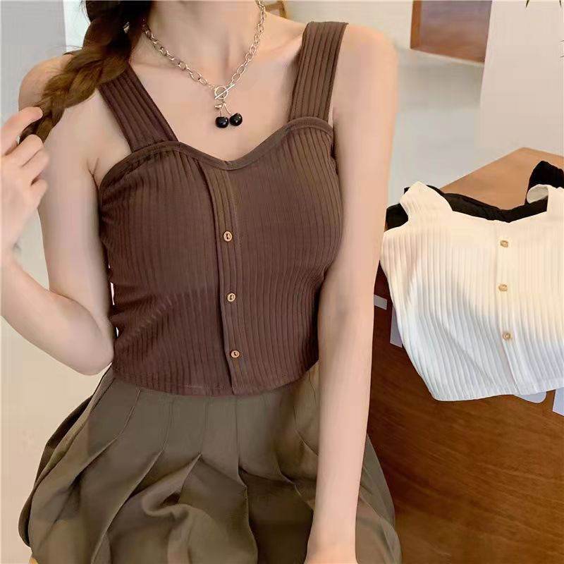 Button Camisole Short Top For Women - Mubimart