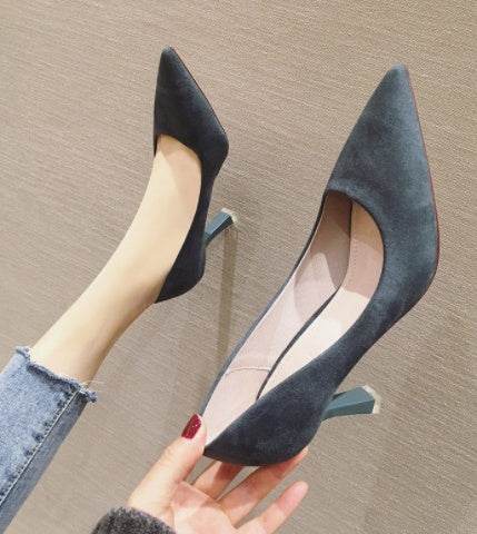Stiletto Pointed Toe Spring Suede Pumps - Mubimart