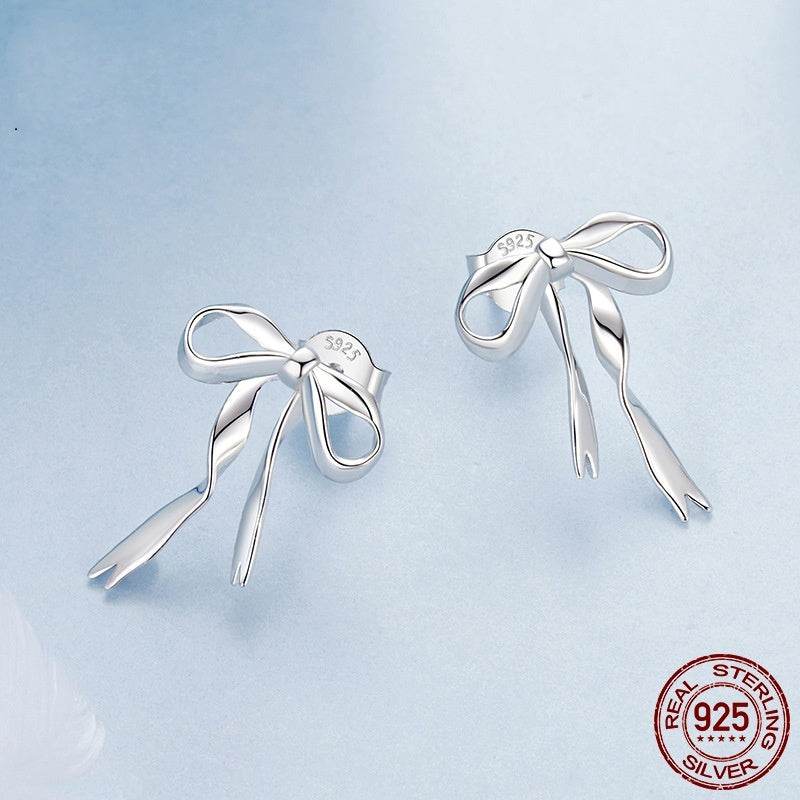 Elegant Ribbon Bow Stud Earrings Women - Mubimart