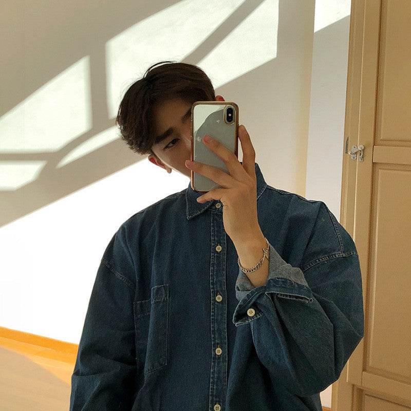 Mens Fashion Loose Denim Shirt Jacket - Mubimart