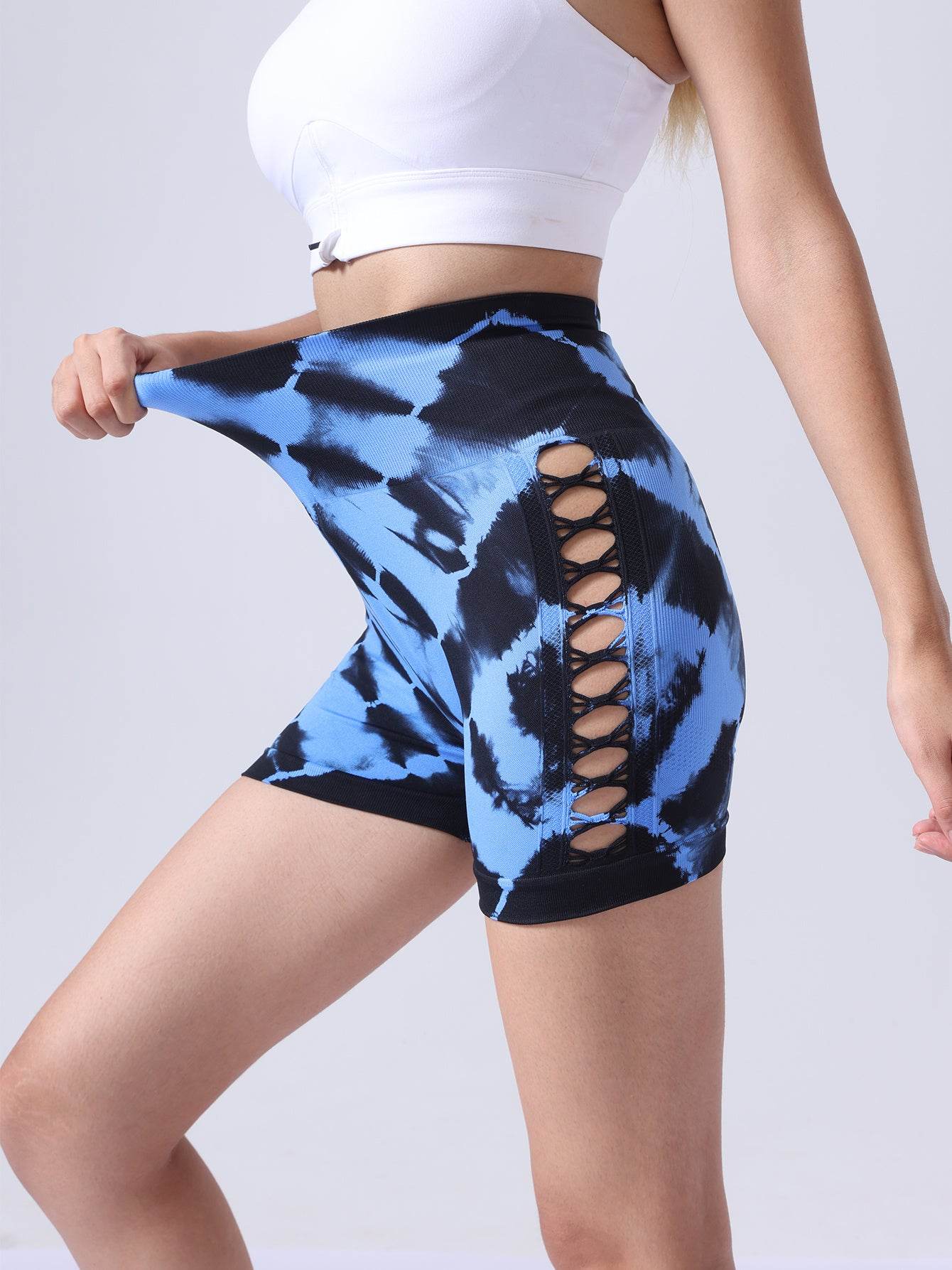 Women's Tie-dye Side Bow Hollow High Waist Hip Lifting Sports Fitness Yoga Shorts, Shorts For Women High Waist Tie Dye Workout Yoga Gym Scrunch Butt Lifting Cycling Biker Shorts - Mubimart