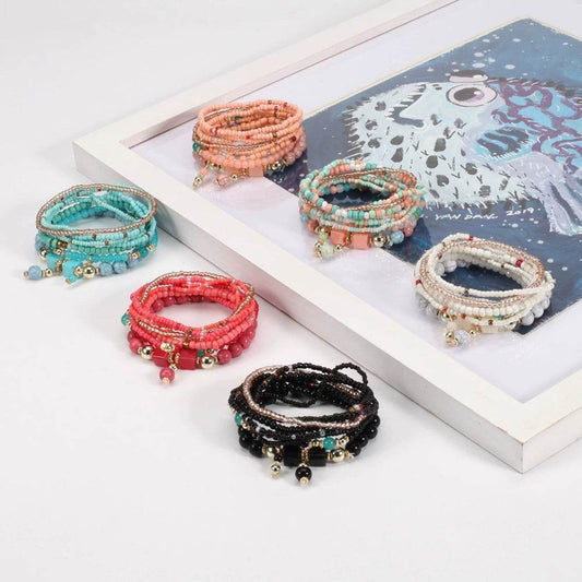 Bohemian Handmade Beads Bracelet Set For Women Summer Colorful Beaded Chain Bangle Men Boho Jewelry Accessories Stone Beads Chain Handmade Bangle Female Fashion Party Jewelry Gift - Mubimart