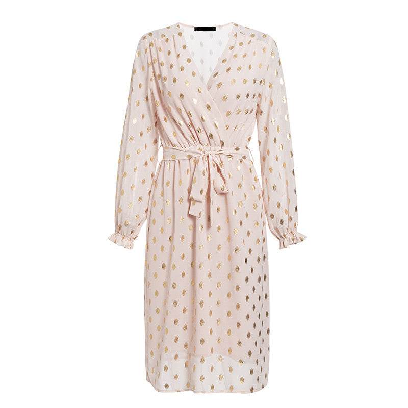 Lantern sleeve belt midi dress - Mubimart