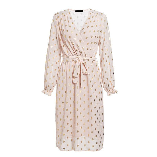 Lantern sleeve belt midi dress - Mubimart