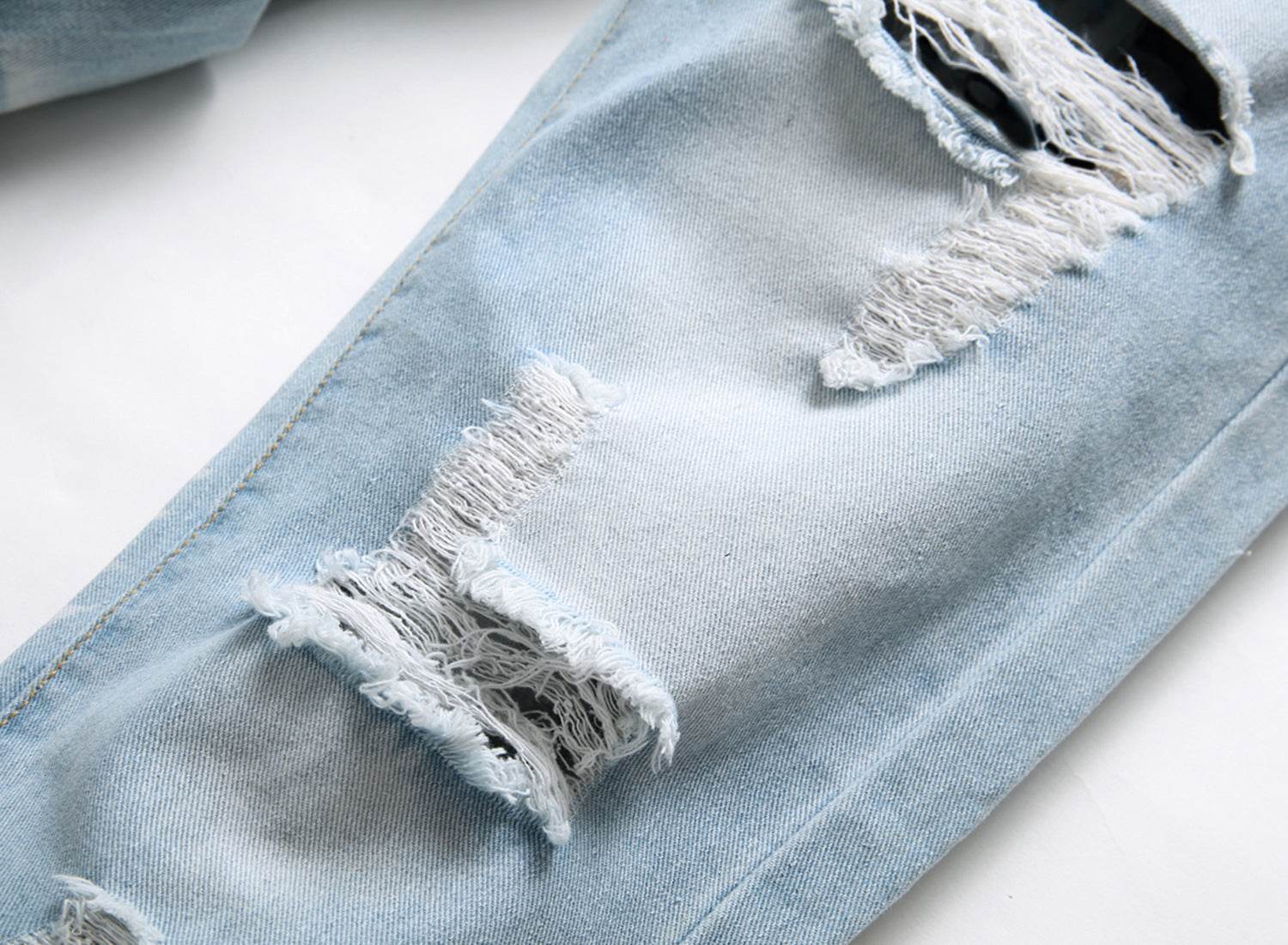 Men's Jeans Slim Fit Straight Ripped - Mubimart