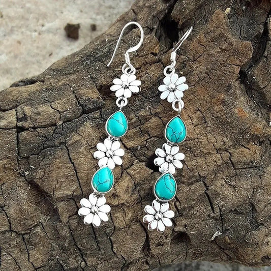 Vintage Bohemian Turquoise Flower Earrings