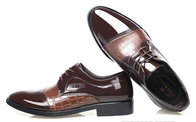 pattern autumn men's pointed business dress shoes leather men's shoes single shoes shoes men - Mubimart
