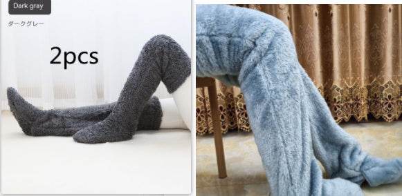 Over Knee High Fuzzy Long Socks Winter Warm Cold Leg Knee Joint Cold-proof Stockings Home Floor Sleeping Socks - Mubimart
