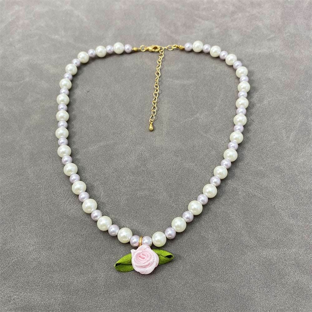 Flower Choker Pearl Necklace Graceful Mori Sweet Clavicle Chain Women - Mubimart