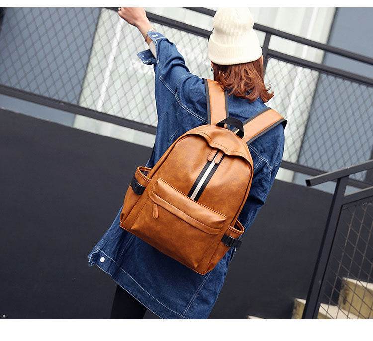 Men and women pu leather backpack - Mubimart