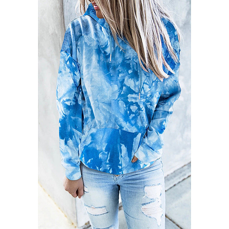 Long-Sleeved Plus Size Tie-Dye Printed Hooded Sweatshirt - Mubimart -  