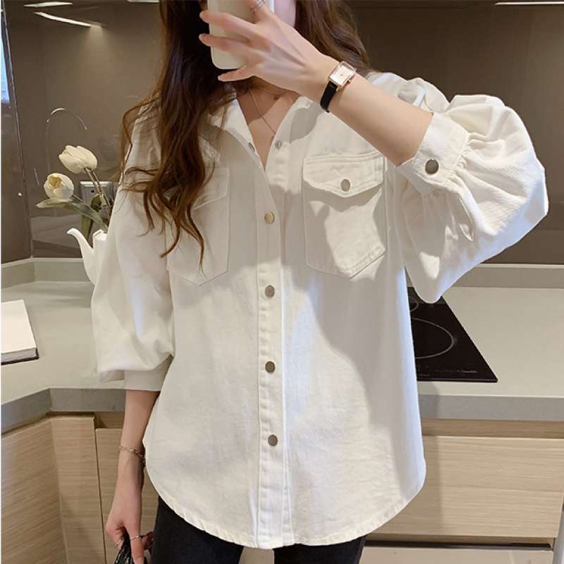 Blouses Shirts Women Spring Pockets Long Sleeve Fashion Solid Korean - Mubimart -  