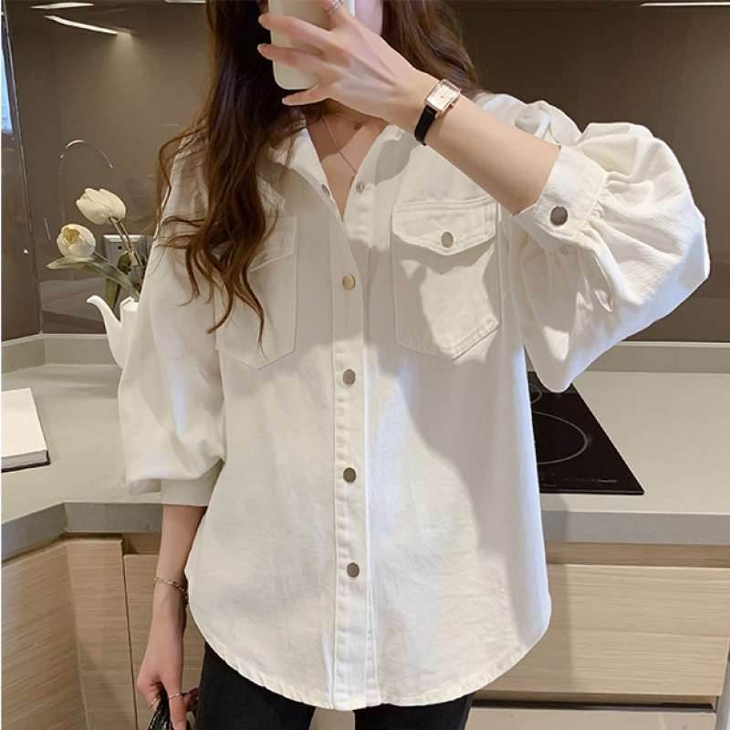 Blouses Shirts Women Spring Pockets Long Sleeve Fashion Solid Korean - Mubimart