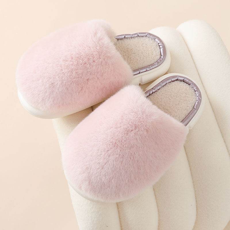 Fuzzy House Slippers Winter Warm Plush Faux Rabbit Fur Bedroom Shoes - Mubimart