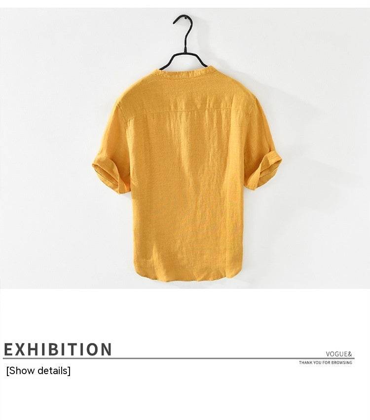Linen Shirt Summer Half Sleeves Cotton Linen Shirt - Mubimart