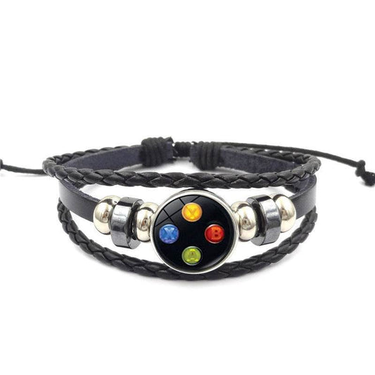 Game Controller Snap Leather Bracelet Men And Women Fashion Personalized Bracelet Handmade Multi-layer Beaded Weave Carrying Strap - Mubimart