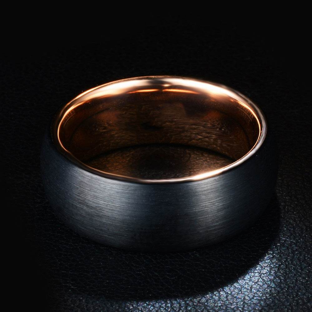 Hot sale Fashion Mens Black Stainless steel Ring With Rose Gold Color Male Ring 8mm Wedding Jewelry Dropshipping - Mubimart