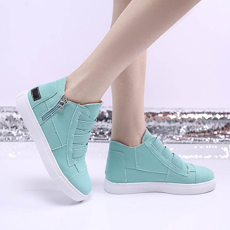 Canvas Flat Shoes Women Side Zipper Walking Sneakers - Mubimart