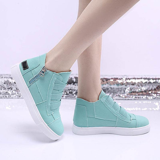 Canvas Flat Shoes Women Side Zipper Walking Sneakers - Mubimart