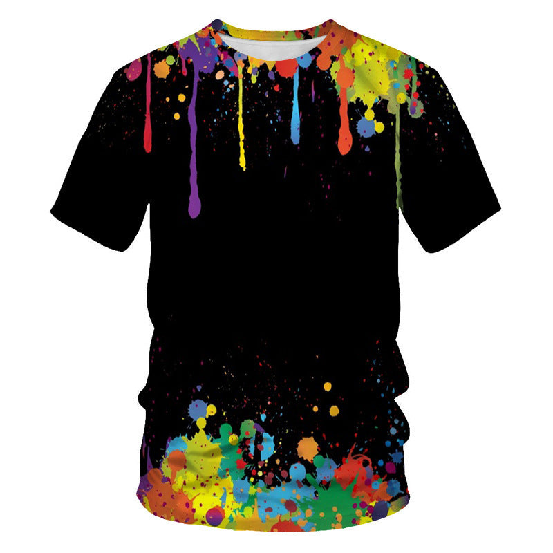 Mens Fashion Casual Digital Print Crew Neck T-shirt