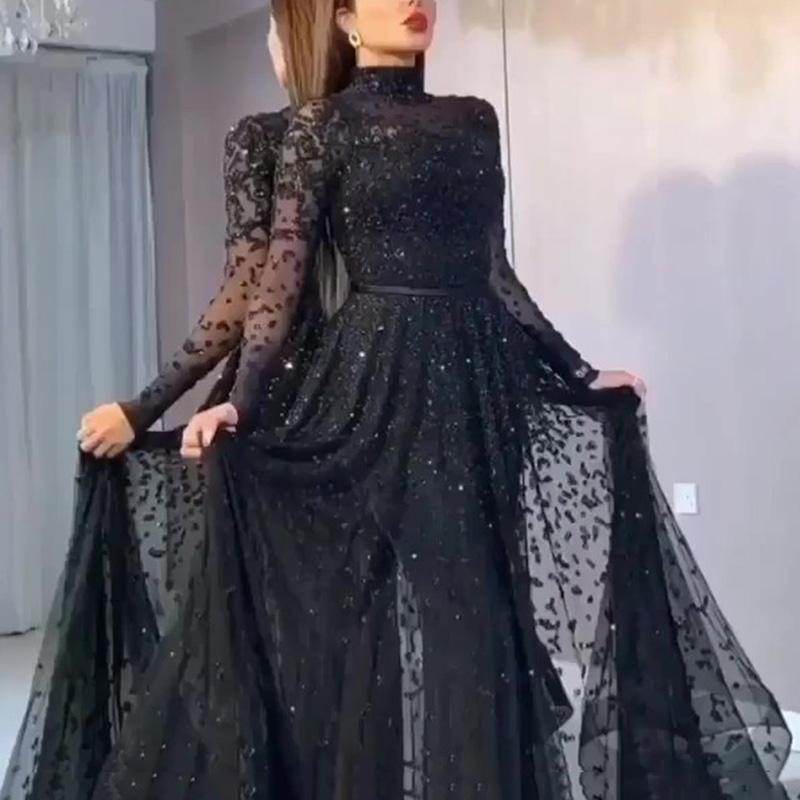 Gilded Long Sleeve Prom Dress - Mubimart