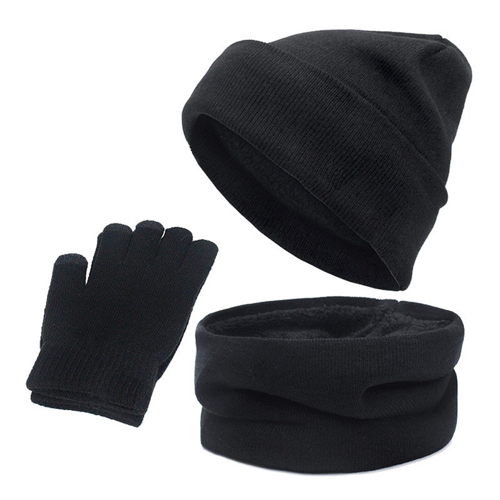 3-teiliges Winter-Strickmütze-Schal-Handschuh-Set mit Fleece-Futter, warme Beanie, Touchscreen-Handschuhe für Damen und Herren, Outdoor, Radfahren, Skifahren