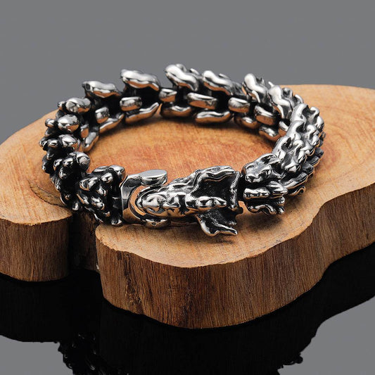 Mens Fashion Vintage Dominant Dragon Head Bracelet - Mubimart