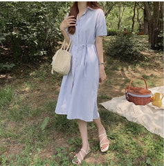 Striped shirt dress - Mubimart - Shirt Dress 